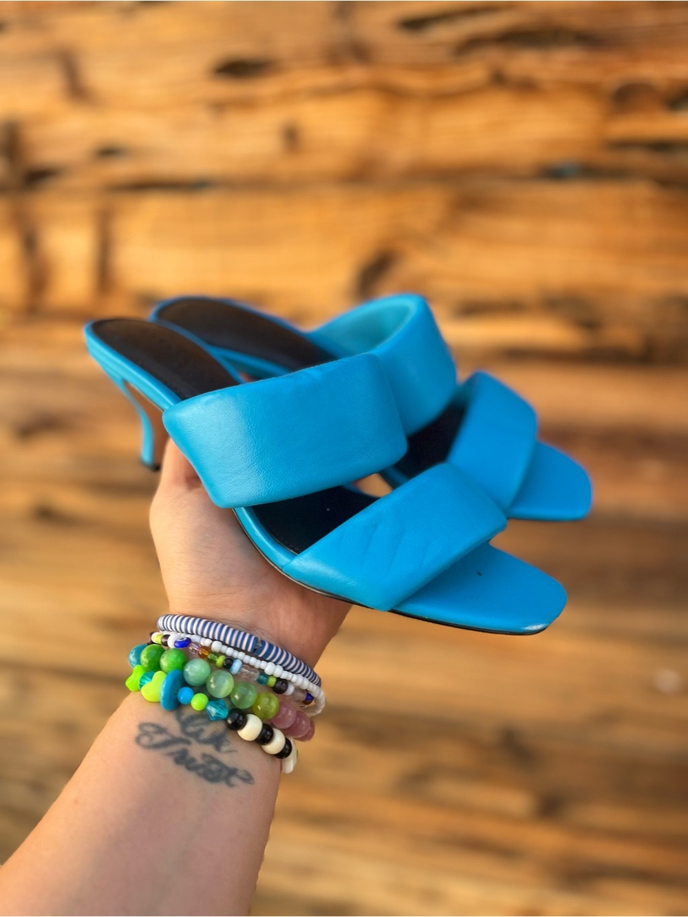 SANCTUARY | Likely Blue Leather Women’s Slide Heeled Sandals 6.5